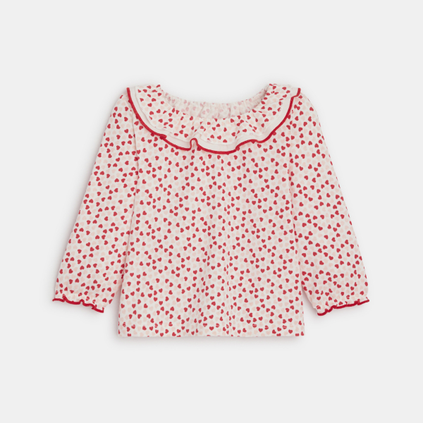 T-shirt col volanté coeurs bébé fille