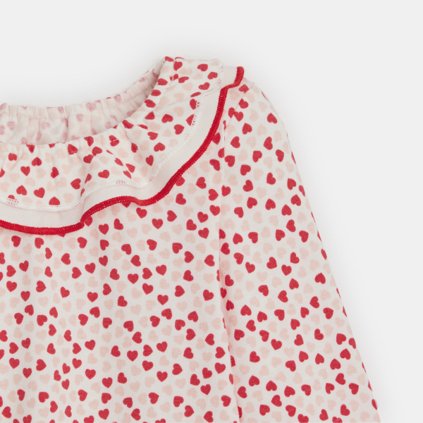 T-shirt col volanté coeurs bébé fille
