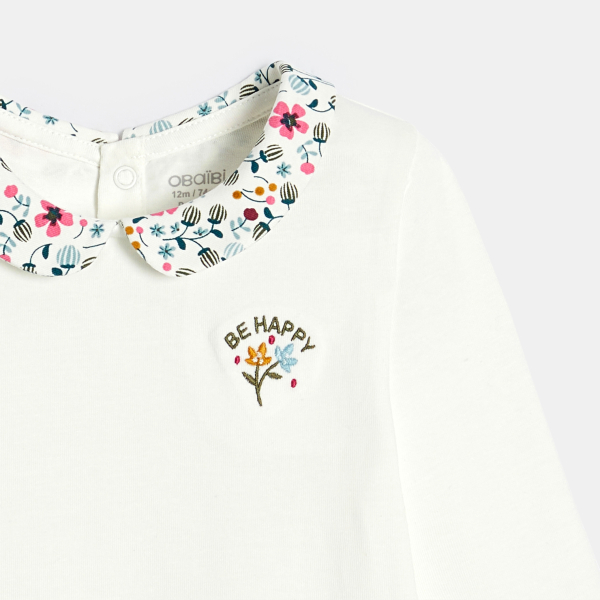 T-shirt col fleuri blanc bébé fille