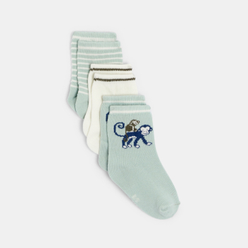 جوارب قصيرة باللون الأخضر مزينة برسمة قرد للفتيان الصغار (مجموعة من 3 قطع)