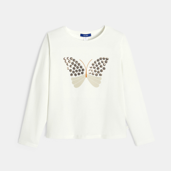 T-shirt papillon à sequins blanc Fille