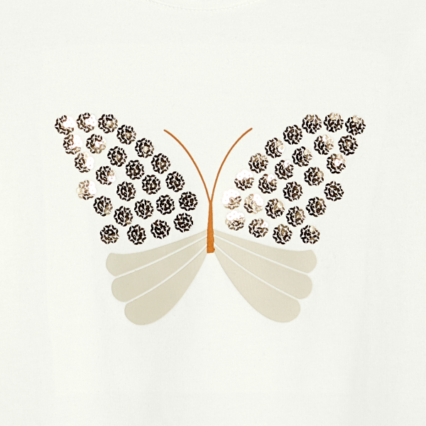 T-shirt papillon à sequins blanc Fille