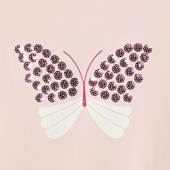 T-shirt papillon à sequins rose pastel Fille