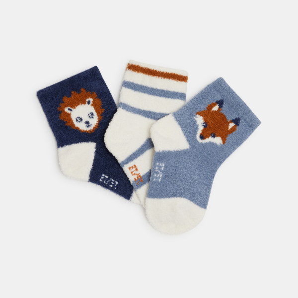 Chaussettes animaux bleu bébé garçon (lot de 3)