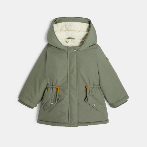 معطف باركا 2×1، باللون الأخضر الكاكي، بطانة مزدوجة وطارد للماء، للفتيات الصغيرات