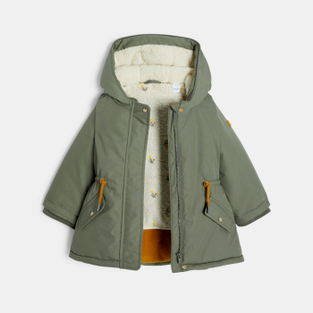 معطف باركا 2×1، باللون الأخضر الكاكي، بطانة مزدوجة وطارد للماء، للفتيات الصغيرات