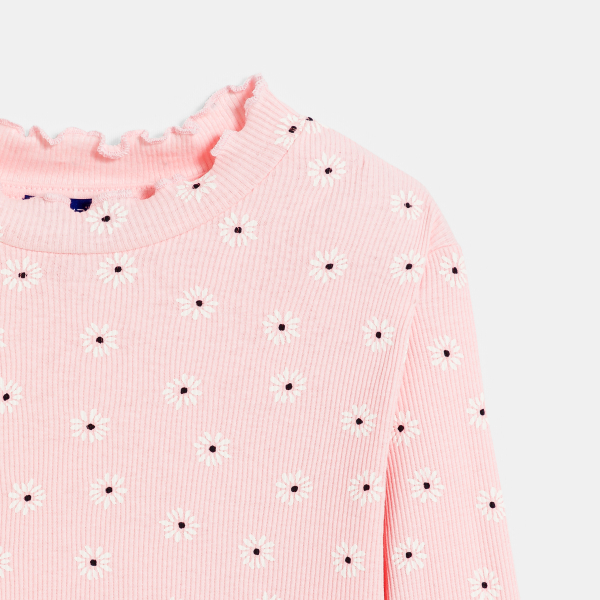 T-shirt imprimé côtelé blanc Fille