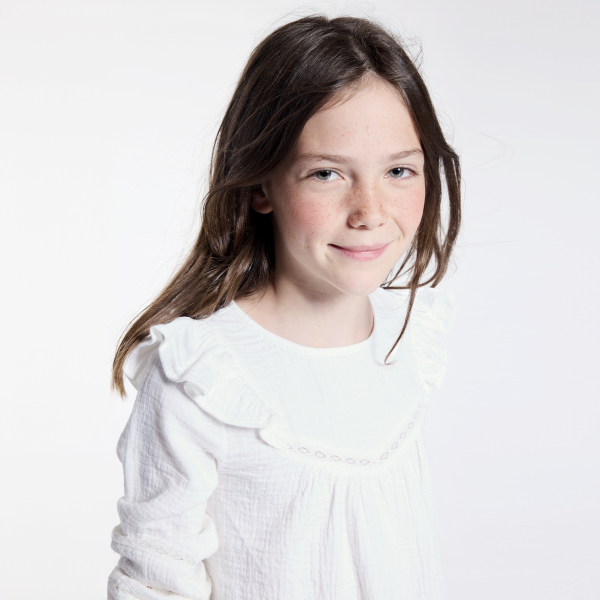 Blouse volantée en gaze de coton blanc Fille