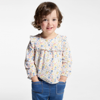 Blouse fantaisie à volants fleurie gris bébé fille
