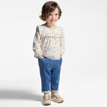 Blouse fantaisie à volants fleurie gris bébé fille
