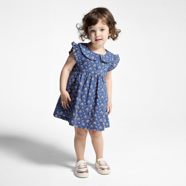 Robe coton plumetis oiseaux bleu bébé fille
