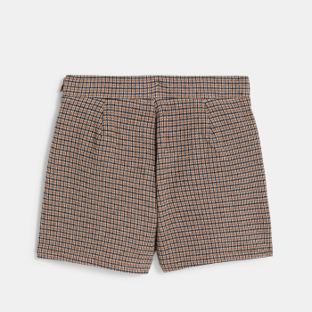 Mini jupe-short à carreaux marron Fille