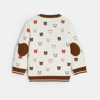 Pull épais maille tricot imprimé animaux blanc bébé garçon