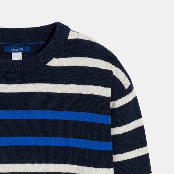 Pull marin rayé marron Garçon