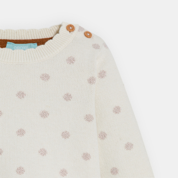 Pull maille tricot col festonné blanc bébé fille