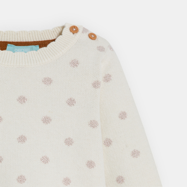 Pull maille tricot col festonné blanc bébé fille