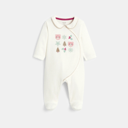 Dors-bien velours broderies ours blanc bébé fille