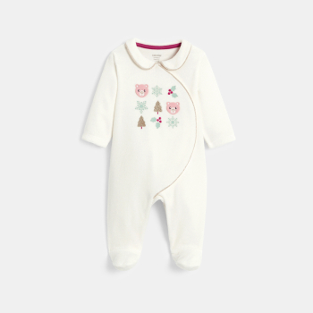 Dors-bien velours broderies ours blanc bébé fille