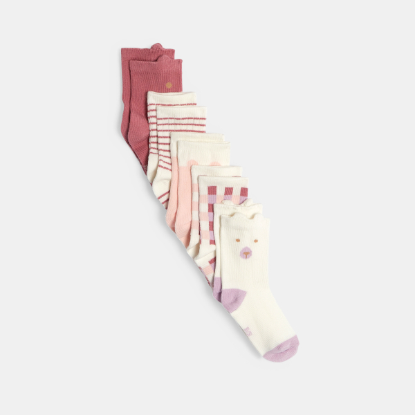 جوارب برسمة دب باللون الوردي للفتيات الصغيرات (مجموعة من 5)