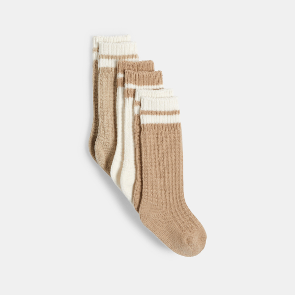 جوارب طويلة بنية اللون بني محبوكة (طقم من 3 قطع)