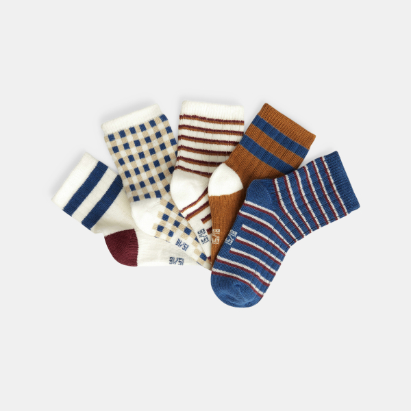 Chaussettes rayées bleu bébé garçon (lot de 5)