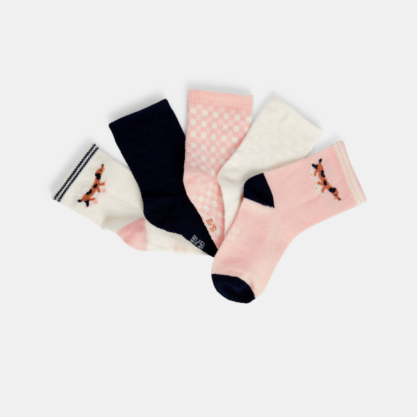 جوارب بطبعة الكلاب باللون الوردي للفتيات الصغيرات (مجموعة من 5)