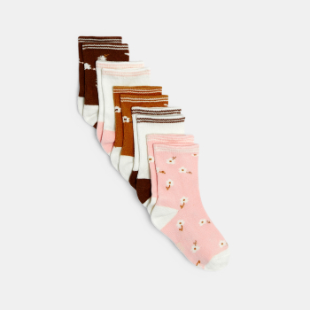 جوارب جاكار بنقشة الزهور باللون الوردي للفتيات الصغيرات (مجموعة من 5)