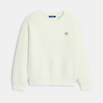 كنزة مضلّعة ناعمة باللون البيج الفاتح للفتيات