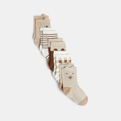 جوارب مزينة برسمة دب باللون البني للأولاد الصغار (مجموعة من 5)