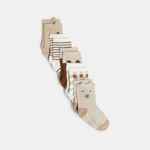 جوارب مزينة برسمة دب باللون البني للأولاد الصغار (مجموعة من 5)