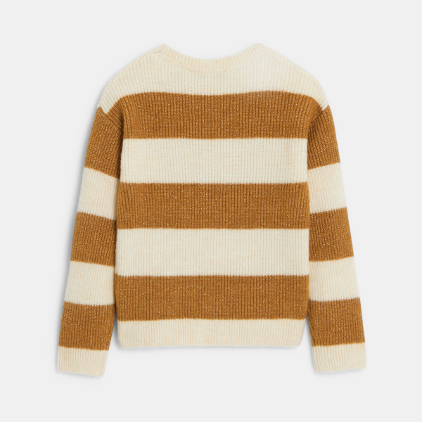 Pull rayé côtelé marron Fille