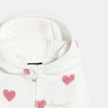 بيجاما جمبسوت صوف برسمة قلب باللون الأبيض للفتيات