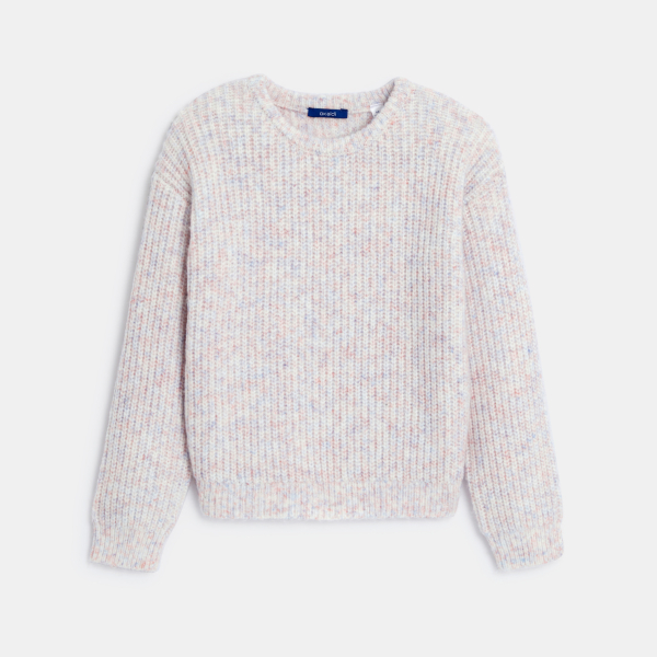 Pull côtelé col rond rose Fille