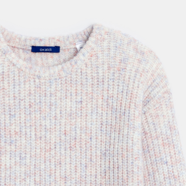 Pull côtelé col rond rose Fille