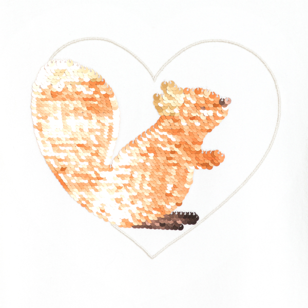 تيشيرت مزين بطبعة سنجاب مطرزة بالترتر السحري باللون الأبيض للفتيات