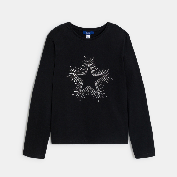 تيشيرت مزين بنجمة باللون الأسود للفتيات