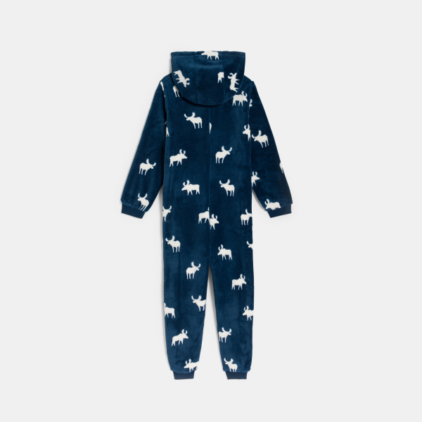 Combinaison-pyjama en polaire imprimée bleu marine