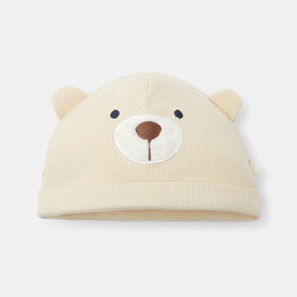قبعة بتصميم وجه دب باللون البيج لحديثي الولادة