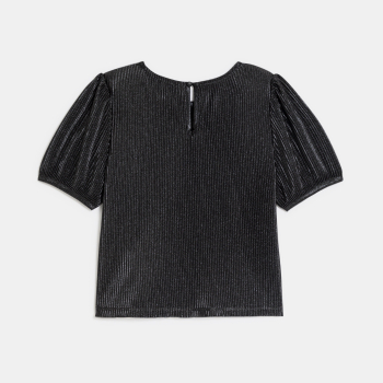 T-shirt plissé pailleté noir Fille