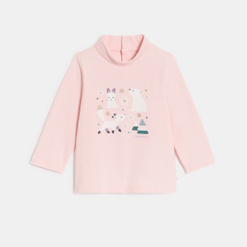 T-shirt col roulé animaux rose bébé fille