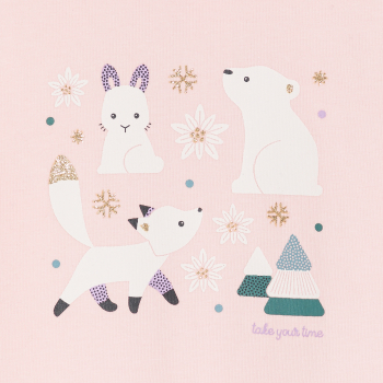 T-shirt col roulé animaux rose bébé fille