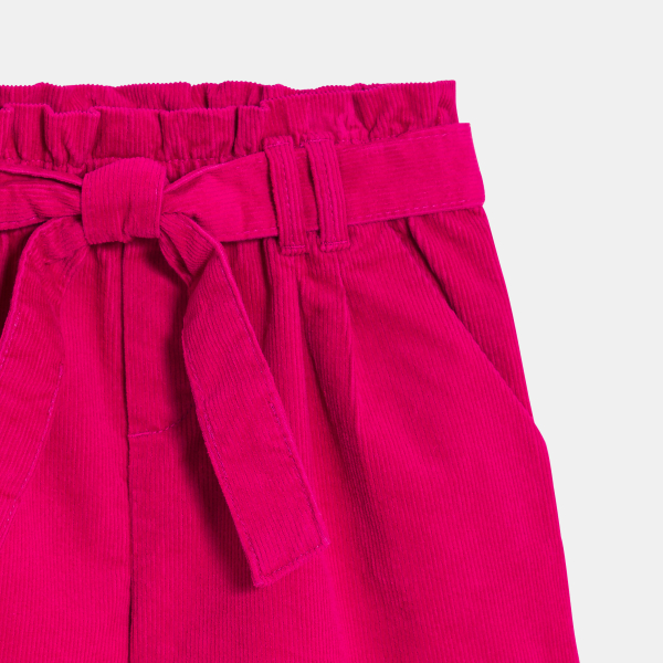 Short ceinturé en velours côtelé uni rose Fille