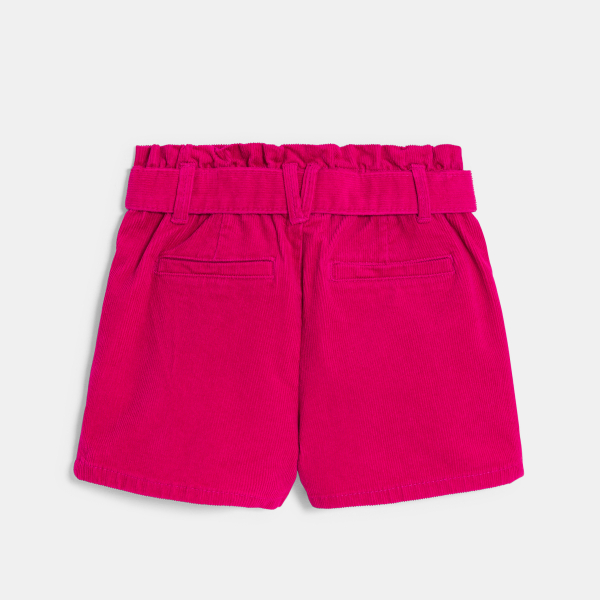 Short ceinturé en velours côtelé uni rose Fille