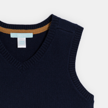 Pull sans manches maille tricot bleu bébé garçon