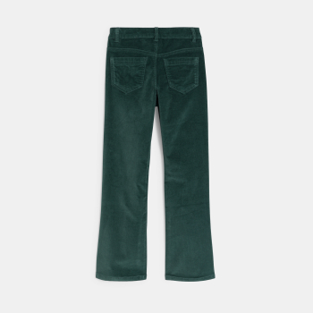 Pantalon flare en velours lisse vert foncé Fille