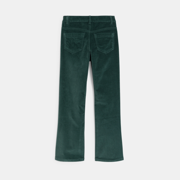 Pantalon flare en velours lisse vert foncé Fille