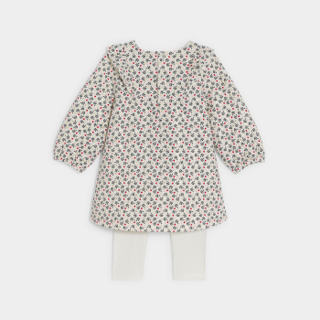 Robe fleurie irisée et legging blanc bébé fille