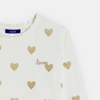 T-shirt blanc motif cœurs dorés Fille
