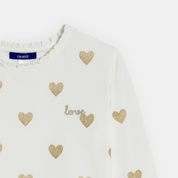 T-shirt blanc motif cœurs dorés Fille