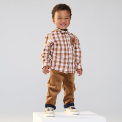Pantalon velours côtelé polaire marron bébé garçon